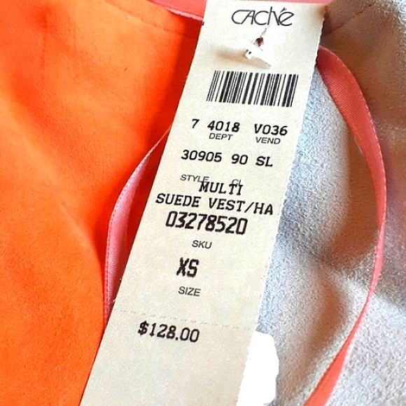 Vintage-One Of A Kind, multi color block suede vest..sz..XS.."Cache", New w/tags - Picture 7 of 15